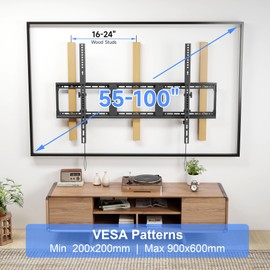 Suptek Heavy Duty Tilt TV Wall Mount for 55-100" Screens – 220Lbs, Adjustable Tilt, Fits 3 Studs of 16" and 2 Studs of 18" or 24", VESA 900x600mm, Universal for LED/OLED/LCD TVs, MT9