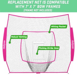 GoSports Team Tone Replacement 7 ft x 7 ft Baseball/Softball Net - Compatible with GoSports Brand 7 ft x 7 ft Baseball Net - Frame Not Included - Pink