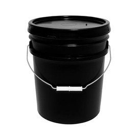 MKS Plastics 5-Gallon Bucket with Airtight Lid – Made in USA, Food Grade BPA Free Plastic, Heavy Duty Multi-Use, Metal Handle with Grip, Stackable Storage – Black, 1 Pack