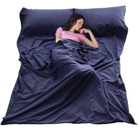 Sleeping Bag Liner Lightweight Portable Sleeping Sheet Dirt-proof Compact Travel Camping Sheet for Outdoor Travel Hiking Hotels Picnics (Navy, 83x46’’)
