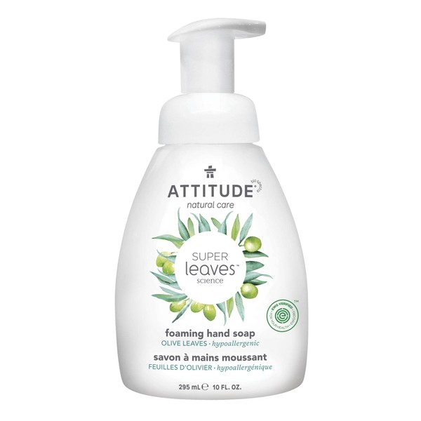 ATTITUDE Foaming Hand Soap, EWG Verified, Plant and Mineral-Based Ingredients, Vegan and Cruelty-free Personal Care Products, Olive Leaves, 10 Fl Oz