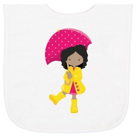 inktastic African American Girl, Girl in Raincoat, Umbrella Baby Terry Cloth Bib White 460a5