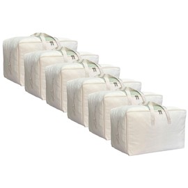 DoYiKe Soft Large Canvas Comforter Storage Bags with Four Carrying Handles and Clear Window, Closet Organizer for Clothing, Blankets Sheets Pillows and Bedding, 80L, 6 Pack, Beige