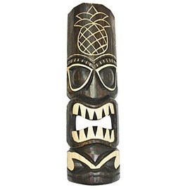 FOREVER BAMBOO Tiki Mask Hawaiian Pineapple Tropical Wood Wall Decor 20"