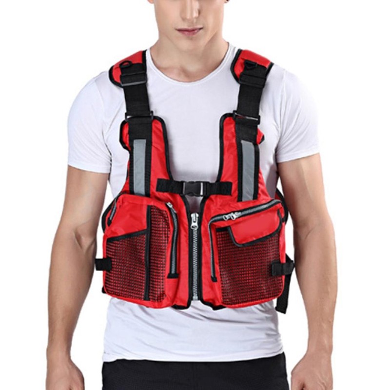 Outdoor Fishing Vest Life Jacket with Whistle Multi Pocket Flotation
