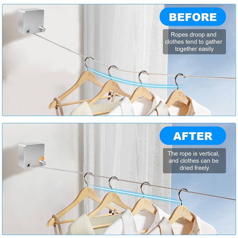 Retractable Washing Line, 4.2 m Adjustable Rope Drying Clothes, Stainless