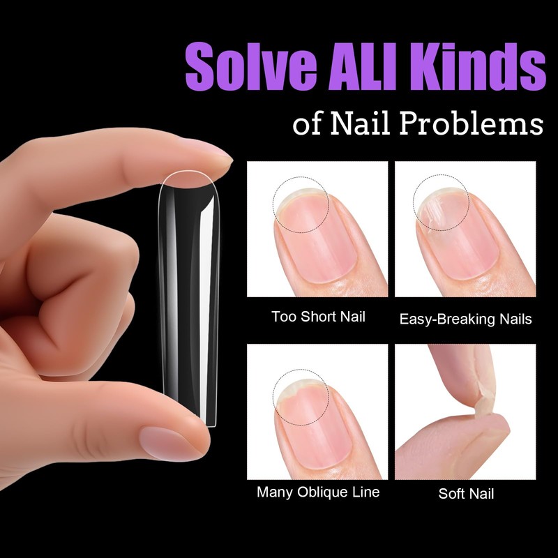 Cycullinyt 240Pcs Square Soft Gel Nail Tips, Long Square Nails,