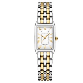 GAOFAN HOUR Gold Watches for Women with Vintage Rectangular Case,White Roman Dial,Stainless Steel Band,Adjustment Tool Included,Water Resistant(Two-Tone)