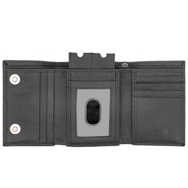 Men's Trifold Chain Wallet, Biker-High Security, ID Window, 10 Credit Card Holder, RFID Safe Leather, Snap Closer, Designed in USA (J111-HO, Black)