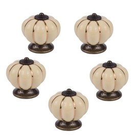 XJSXZC Cabinet Knobs, Ceramic Dresser Knobs Pumpkin Drawer Knobs for Kitchen Dresser Drawers Pulls Ceramic Handles 5 Pcs (Ivory)