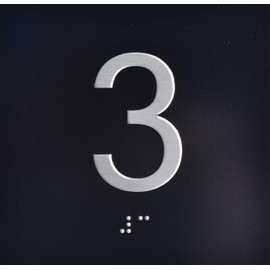 3RD Floor Elevator Jamb Plate sign With Braille and raised number-Elevator floor number sign letters Image & Grade 2 Braille - Includes Red Adhesive pad for Easy Installation (4" W x 4" H,black, Tacticle Sign,w) - The Sensation line
