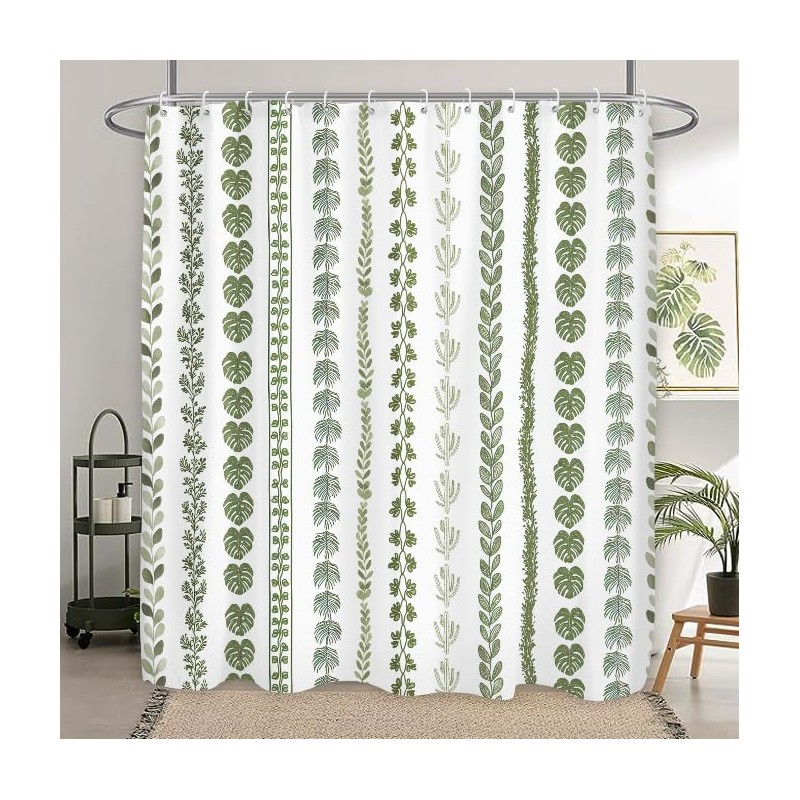 Sage Green Tropical Shower Curtain 60Wx71L, Palm Leaves Plant Shower