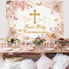 First Holy Communion Backdrop Boho Floral God Bless Baptism Backdrop