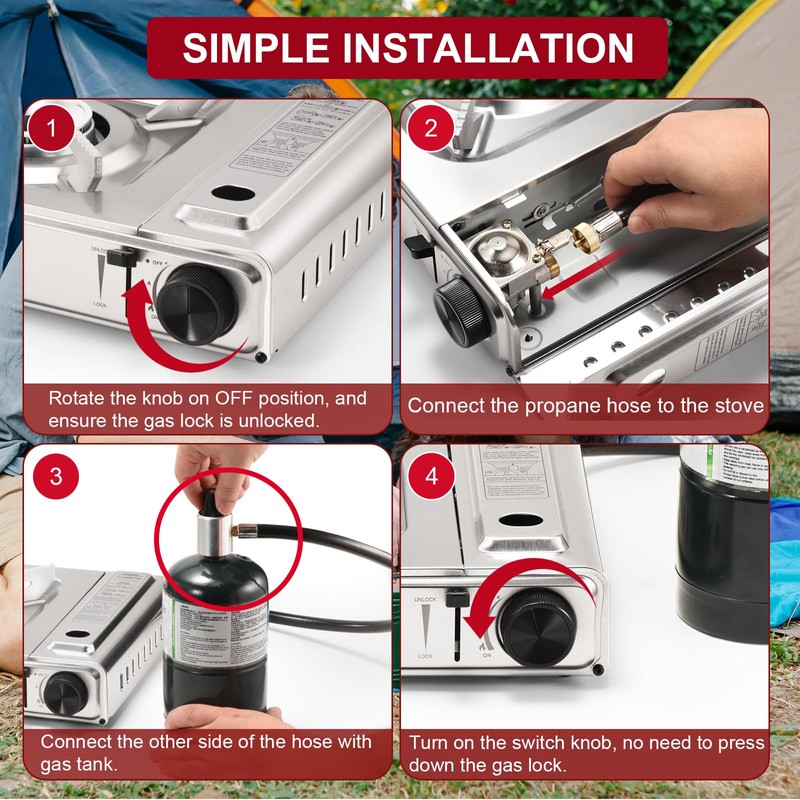 MOZODAWN Dual Fuel Camp Stove with Butane and Propane Compatibility,