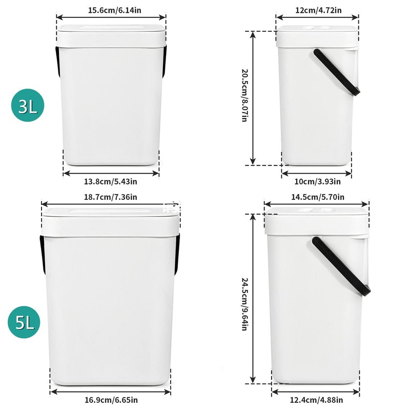 Spesh 2 Pcs (3L+5L) Food Waste Bins Hanging Trash Cans