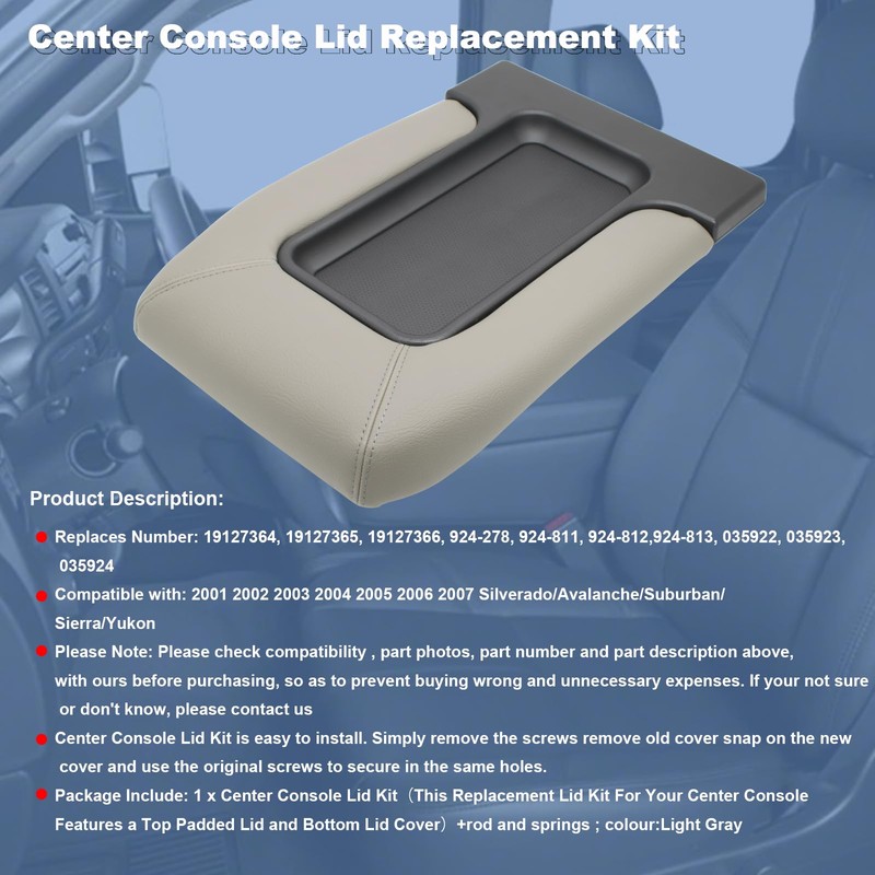 NHILES Center Console Lid Replacement Kit for 1999 2000 2001