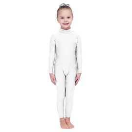 Kepblom Girls Long Sleeve Unitard Spandex Turtleneck Full Bodysuit for Kids(White,S)