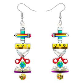 BONSNY Dangle Novelty Fun Teacher Gifts Ruler Global Blackboad Earrings Acrylic Back to School Jewellry For Women Girl Kids Gifts Charms (Multicolor)
