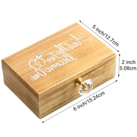 Wedding Ring Box Ring Bearer Box And The Two Become One Mr. and Mrs. Diamond Wooden Wedding Ring Box Holder for Wedding Decor Elegant Wedding Gift Box, 5W x 6D x 2H (Wood Color)