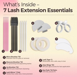 LASHVIEW Lash Supplies Kit Lash Essentials Tools Kit Lash Supplies for Perfect Lash Extension & Removal Include Lash Pads/Eyelash Brush/Lash Tape/Glue Rings/Lash Mirror