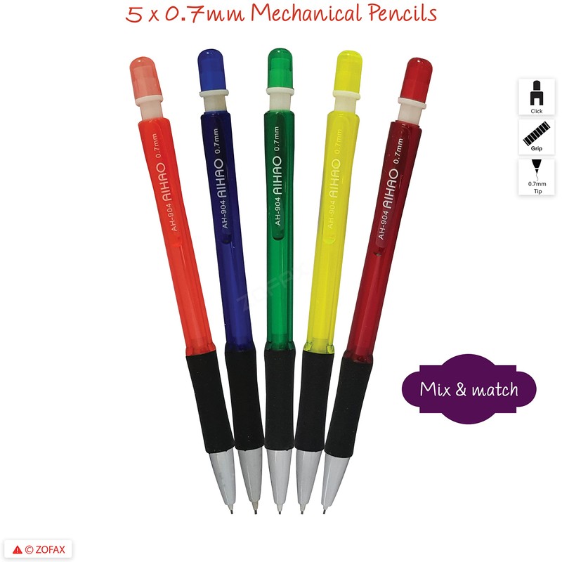 ZOFAX 5 x 0.7mm HB Mechanical Pencils With Rubber Tip
