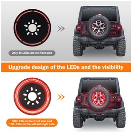 BORDAN Spare Tire Brake Light for Wrangler JL JLU Plug & Play Third Brake Light 3-Side Wheel Light LED Ring Compatible with Jeep Wrangler 2018 2019 2020 2021 2022