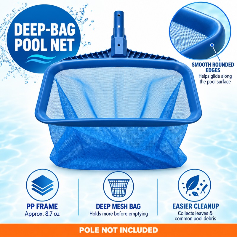 Pool Leaf Rake with Deep Mesh Bag, Heavy-Duty Pool Skimmer
