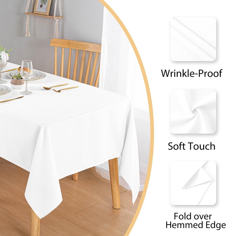 Hiasan White Rectangular Tablecloth W52 x L70, Waterproof, Polyester, Textured,