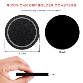 NYTKL 4PCS Car Cup Holder Coasters, 2.75 Inch Non-Slip Auto Coaster Waterproof Drink Mat, Universal Console Cup Holder Insert Anti Dust Water Bottle Pads for Cars, Trucks, SUVs (Black & Gray)