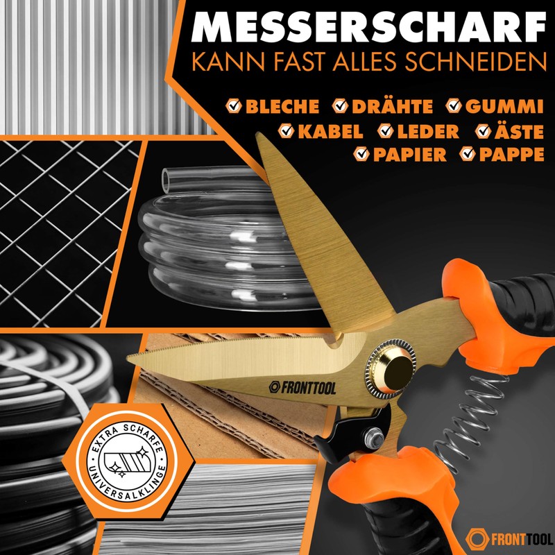 FRONTTOOL Universal scissors, multi-purpose scissors, multifunction scissors, titanium-coated stainless steel