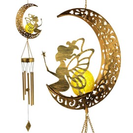 Solar Wind Chime, Flower Elf, Iron Art Sun Lawn Projection Light, Outdoor Garden Decoration, Waterproof Courtyard Light (Flower Elf Solar Wind Chime Light)