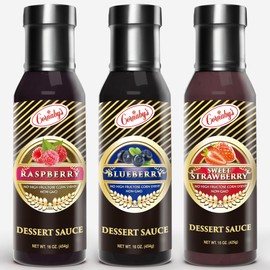 Cornaby's Dessert Sauce – Raspberry, Blueberry, Strawberry – Non-GMO, Real Fruit – Perfect for Pancakes, Drinks & Desserts – Natural Ingredients – 16 oz Plastic Bottle Set, Pack of 3