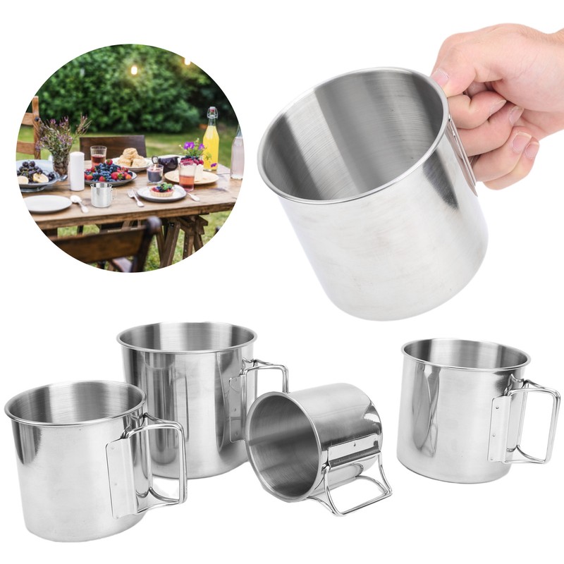 4pcs Outdoor Stainless Steel Cup Foldable Handle Nesting Cups for