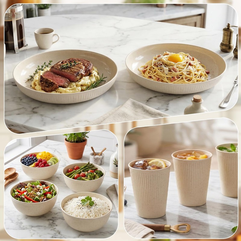 Plastic Dinnerware Sets for 6 People 18pcs Camping Plates and