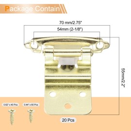 uxcell 3/8" Inset Cabinet Door Hinges, 20 Pcs Self Closing Kitchen Cabinet Hardware Hinge with Door Bumper for Cabinet Doors Furniture, Brass Gold
