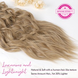 REECHO Clip in Hair Extensions, 4PCS Blonde Hair Extensions 24" Thick Long Beach Waves hair extensions HE003 Invisible Lace Weft Natural Soft Hairpieces for Women – Champagne Blonde