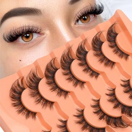 Luwigs Fluffy Cat Eye Lashes False Eyelashes Faux Mink Eyelashes 8D Volume False Eyelashes Thick Soft Curly Fake Lashes 7 Pairs Black (Cat Eye 7 Pairs)