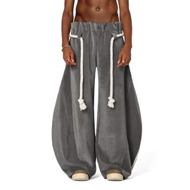 Aelfric Eden Stripe Super Baggy Sweatpants Wide Leg Pants for Women Loose Vintage Elastic Waist Lantern Trouser Dark Grey X-Large