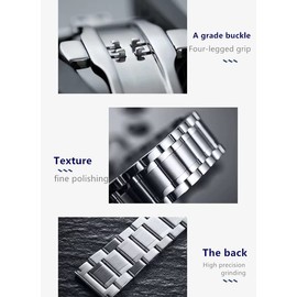 HEYOZURY Watch Straps for Watch with Straight and Curved End 16 mm, 18 mm, 19 mm, 20 mm, 22 mm, 24 mm Metal Replacement Strap Bracelets for Men/Women, silver