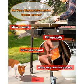 Upgraded Grease Catcher and Grease Gate for Blackstone Griddle, Rear Grease Drainage Funnel for Blackstone, Blackstone Griddle Accessories, Customized Grease Capacity, Liners Free, Black