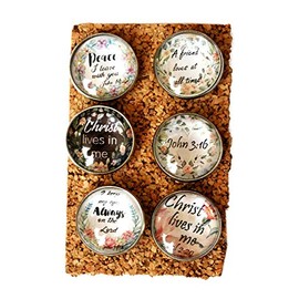 Set of 6 Christian Bible Verse Decorative Pushpins for Kitchen Corkboards and Bulletin Boards Handmade Home Decor Thumbtacks