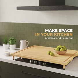Prosumer's Choice Stovetop Cover Bamboo Large Cutting Board - Premium, Sustainable Bamboo Work Surface, Expands Kitchen Space, Easy to Clean - Adjustable Legs & Juice Grooves - 27.2"x21.4"x 3.1"