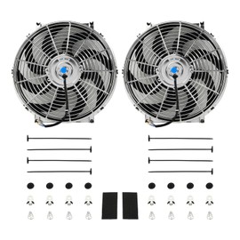 FGJQEFG 14'' Inch Chrome Universal Slim Fan Push Pull Electric Radiator 12V 90W High Performance Cooling Fan Mount Kit Set of 2