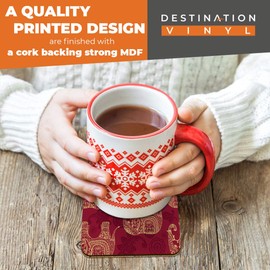 Great Coasters (Set of 2) Square/Glossy Quality Coasters/Tabletop Protection for Any Table Type - Gold Indian Elephants Wild Animal #8856