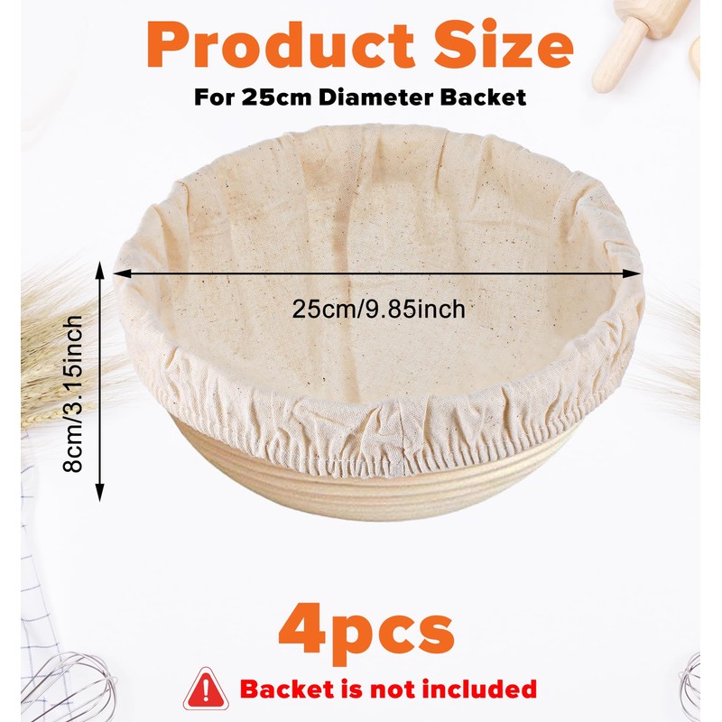 4 Pcs Banneton Covers, 10 Inch Reusable Banneton Liners, Easy