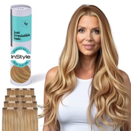 Irresistible Me Real Human Hair Extensions Clip Ins – 100% Human Hair Clip In Extensions for Length & Volume – Invisible Extension – Heat Resistant & Dyeable – Blonde Balayage, 14 Inches