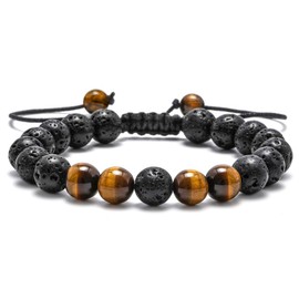 M MOOHAM Natural Stone Bracelets for Men - 8mm Tiger Eye, Matte Agate, Lava Rock - Teen Boys Gifts for Birthday, Anniversary, Christmas, 7 inch, Stone, no gemstone