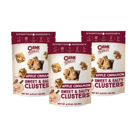 Chunk Nibbles Apple Cinnamon Snack Clusters - Award-Winning Blend with Real Apples, Pretzels & Corn Squares - Cozy Fall Flavor, Handcrafted, RPSO Certified - Gourmet Treat - 4.25oz Resealable Pouch (3 Pack)