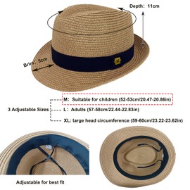 HEYANN Womens Mens Kids Girls Fedora Straw Hat Panama Short Brim Sun Hat Beach Trilby Hat,Gentlemen Summer Hat (as1, Alpha, x_l, Khaki)