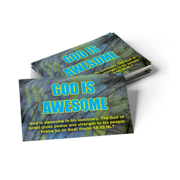 God is Awesome, Psalm 68:35, Bulk Pack of 25 Christian Affirmation Scripture Cards for Kids, Bible Memory Verse Wallet Cards for Childrens Church, Sunday School, & Youth Ministry
